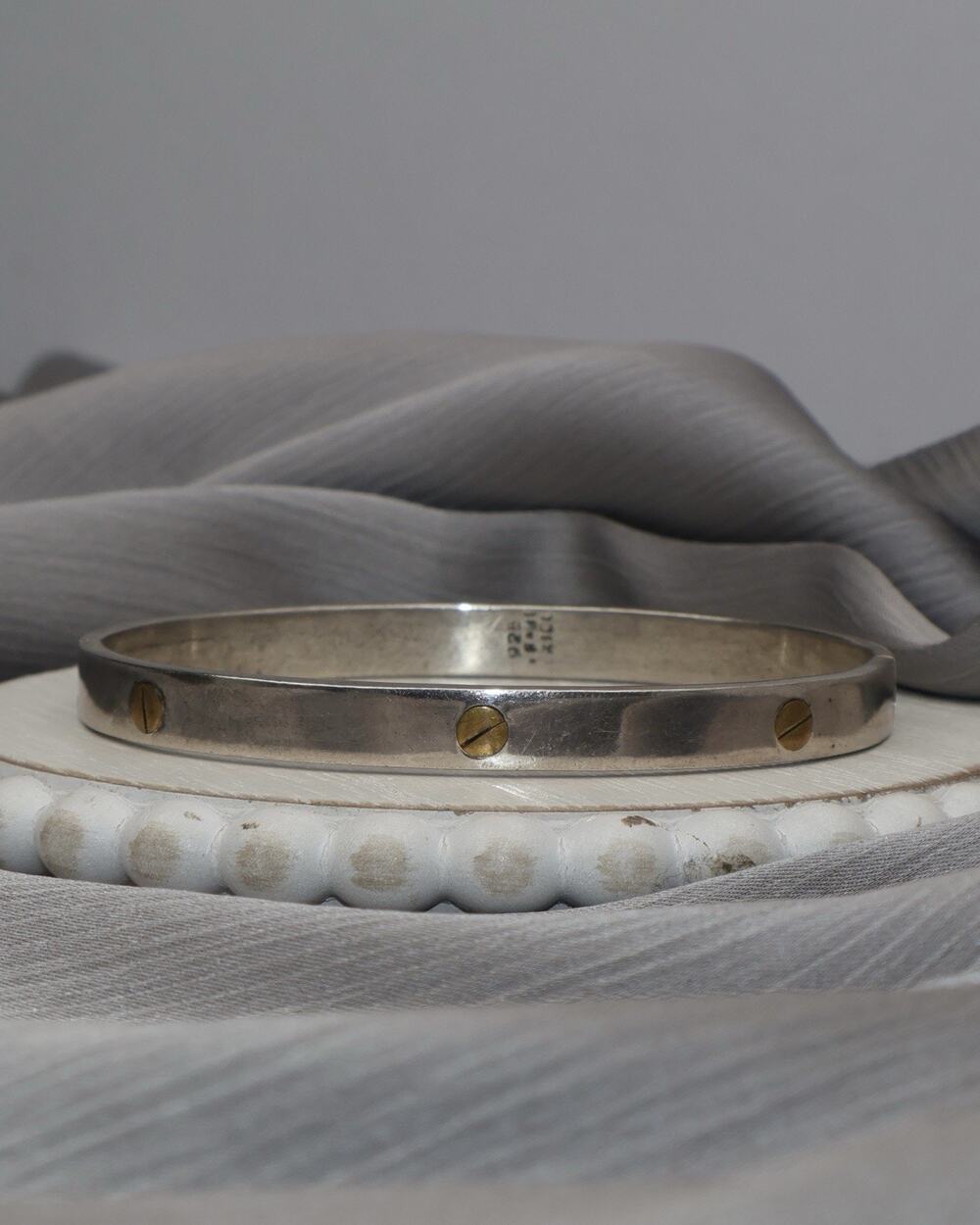 Vintage Mexico Sterling & Brass Screw Bangle Bracelet 29.7G / 7.5in N1475